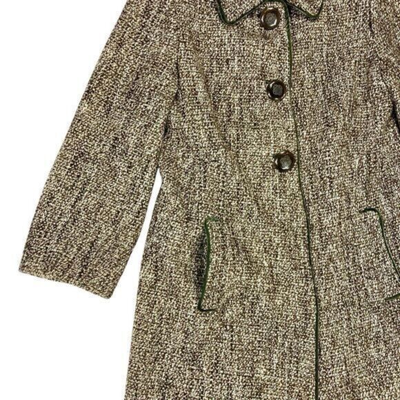 Elie Tahari Long Coat Womens Size Medium Tweed Velvet Trim Classic Chic Elegance - Picture 6 of 16